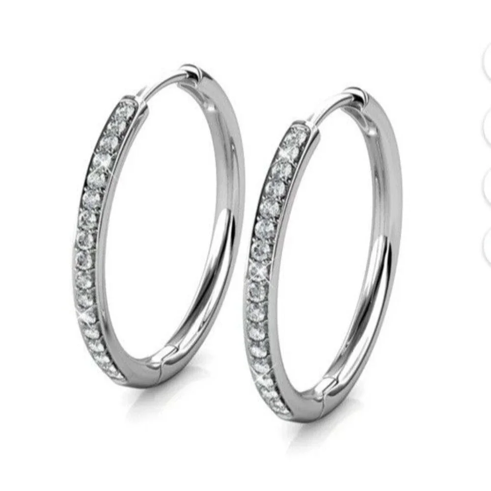 NEW Cate & Chloe Bianca Earrings White Gold Plated Hoops Swarovski Crystals